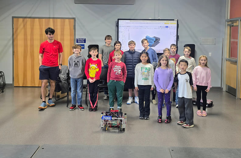 Kids with a robot at the Hilton Head program